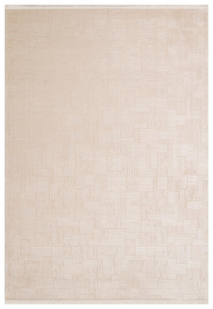 Modern Abstract Runner Rug, Cream Beige Hallway, Low Pile Fringe (Custom Sized)