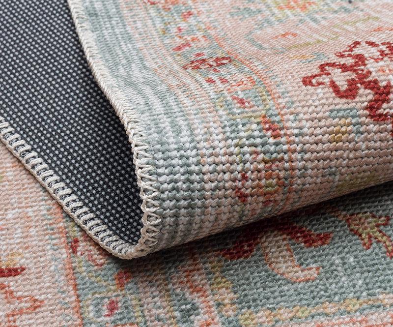 Distressed Oriental Rug – Sage Green Terracotta Muted Persian Style Carpet