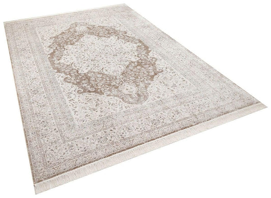 3x7 ft, Turkish Bamboo Silk Runner Rug, Beige Medallion, Fine quality runner