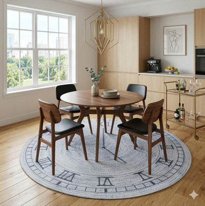 Washable Gray Clock Jute Rug: Bohemian Outdoor Circle Carpet