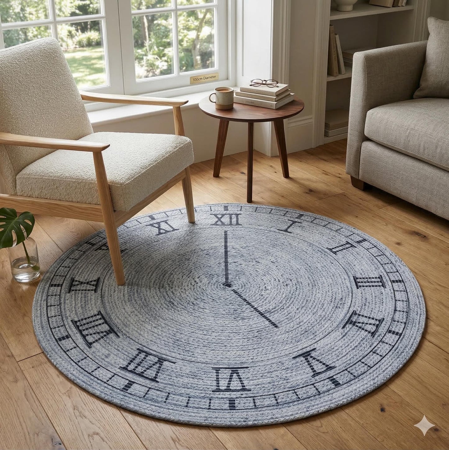 Washable Gray Clock Jute Rug: Bohemian Outdoor Circle Carpet