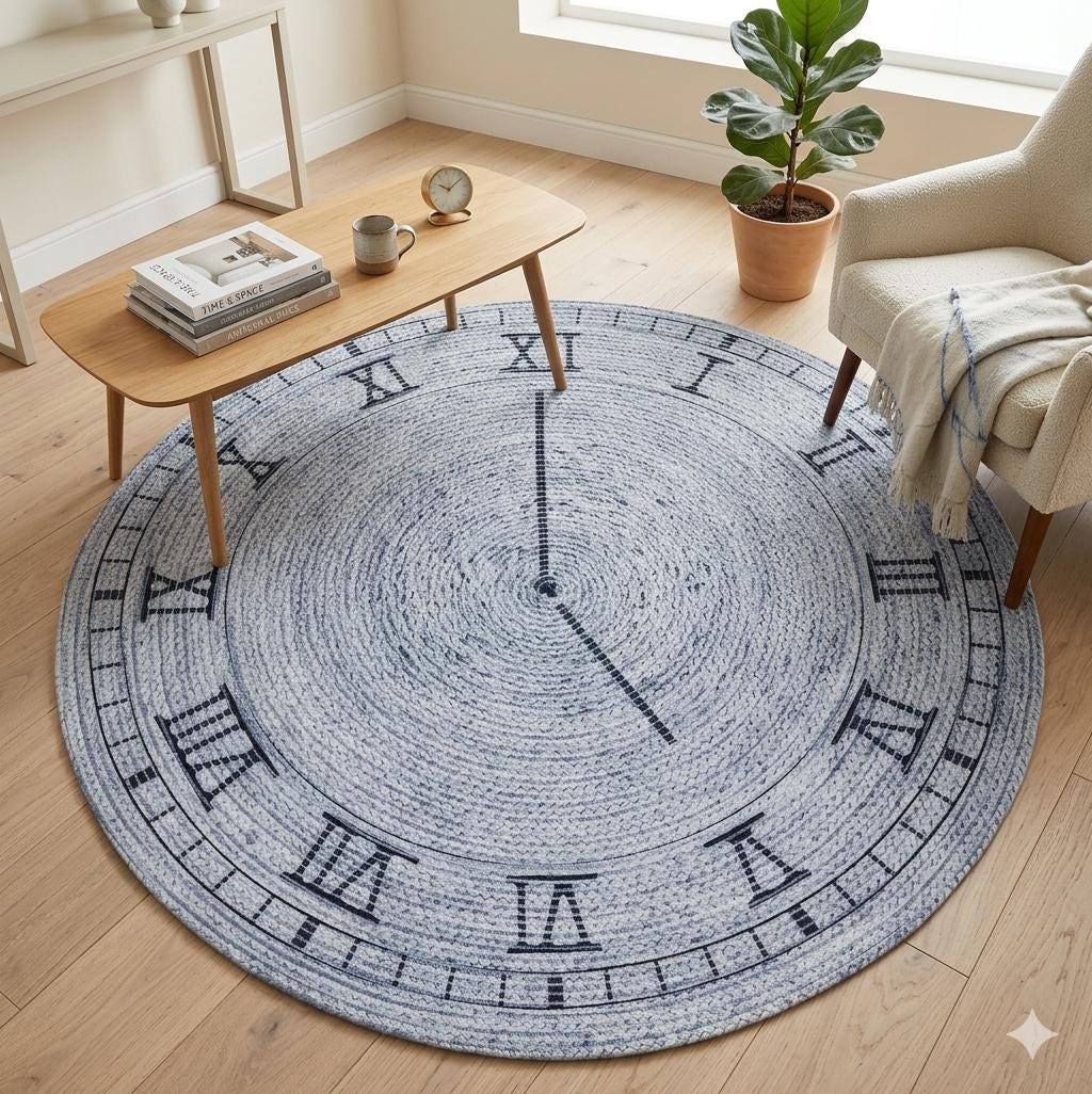Washable Gray Clock Jute Rug: Bohemian Outdoor Circle Carpet