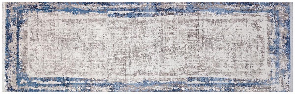 3x10 ft, Blue Turkish Bamboo Runner Rug: Bamboo Silk with Fringes