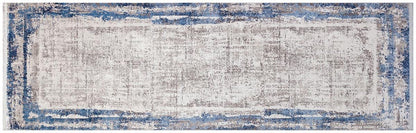 3x10 ft, Blue Turkish Bamboo Runner Rug: Bamboo Silk with Fringes