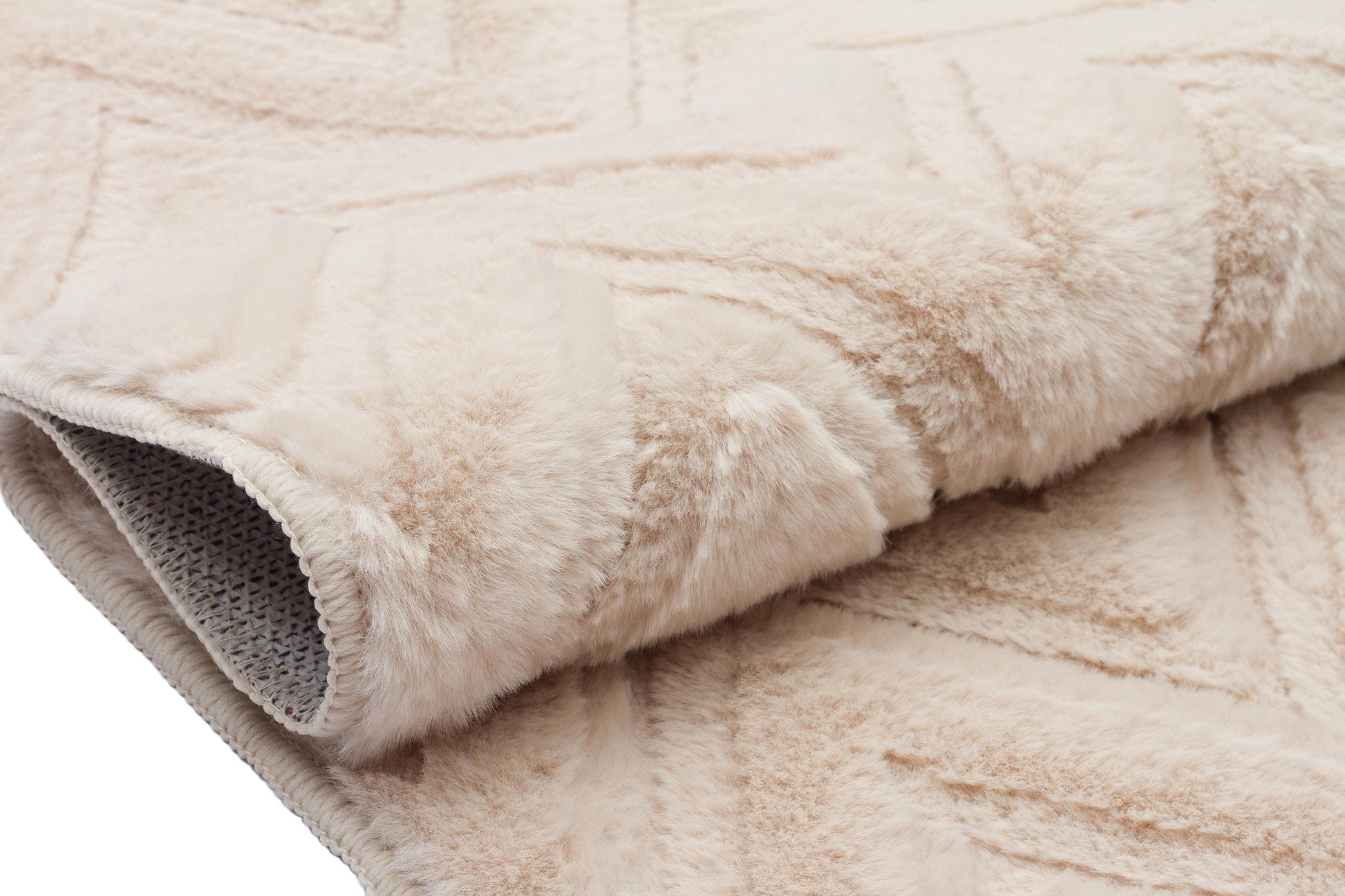 Beige Soft Fur Rug: Soft Washable Plush Carpet